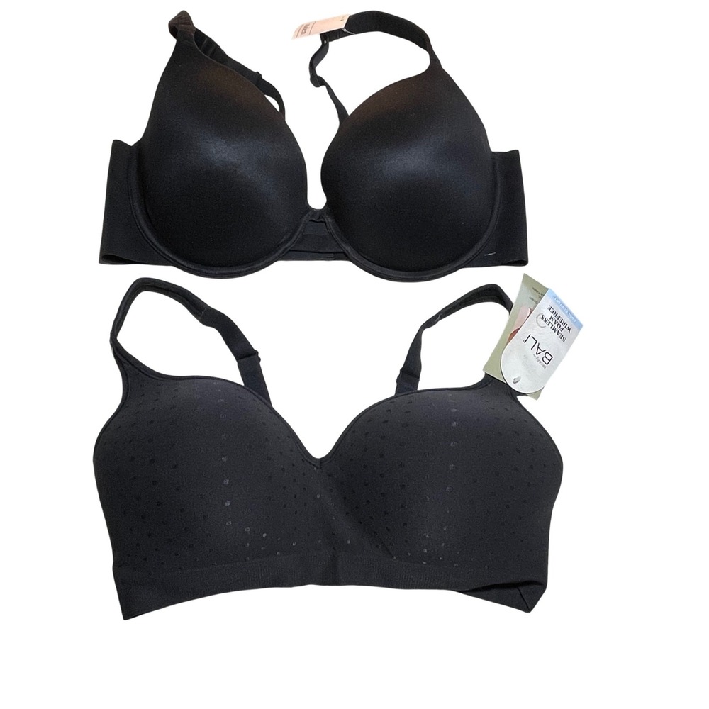 Bali Comfort Revolution & Auden Light Lift Plunge Bra Bundle Black 40D NEW